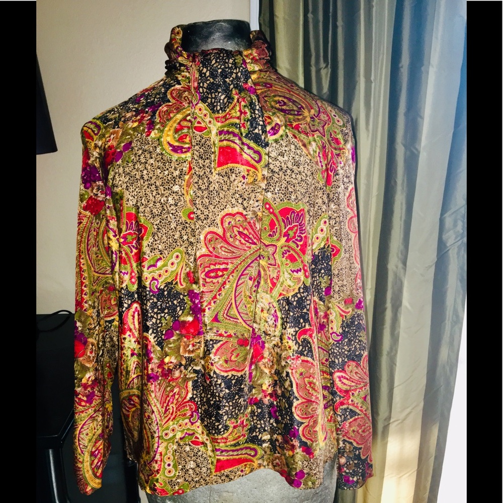 Vintage high neck print long sleeve polyester top